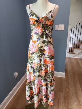 GAP Floral Tie Front Cutout Tiered Maxi Dress Small Cottagecore